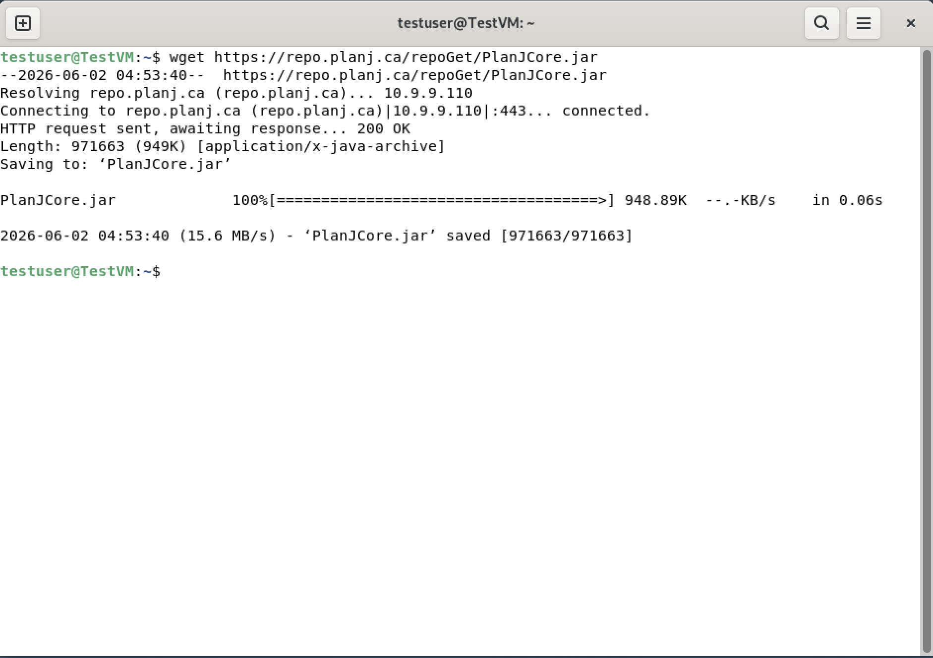 Downloading PlanJCore.jar with wget
